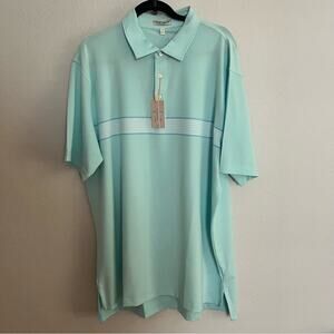 New Peter Millar Summer Comfort Blue Green White Golf Striped Polo Shirt Men XXL